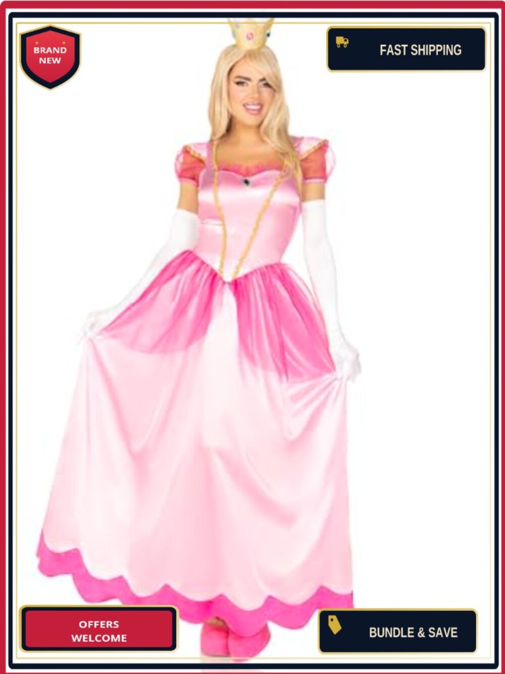 Leg Avenue Classic Princess Costume Satin Gown Crown Headband 2 Pc
